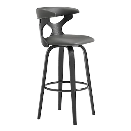 Zenia 26" Swivel Counter Stool in Gray Faux Leather and Black Wood
