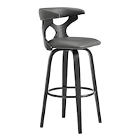 Zenia 30" Swivel Bar Stool in Gray Faux Leather and Black Wood