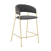 Nara 26" Gray Faux Leather and Metal Counter Height Barstool with Gold Frame
