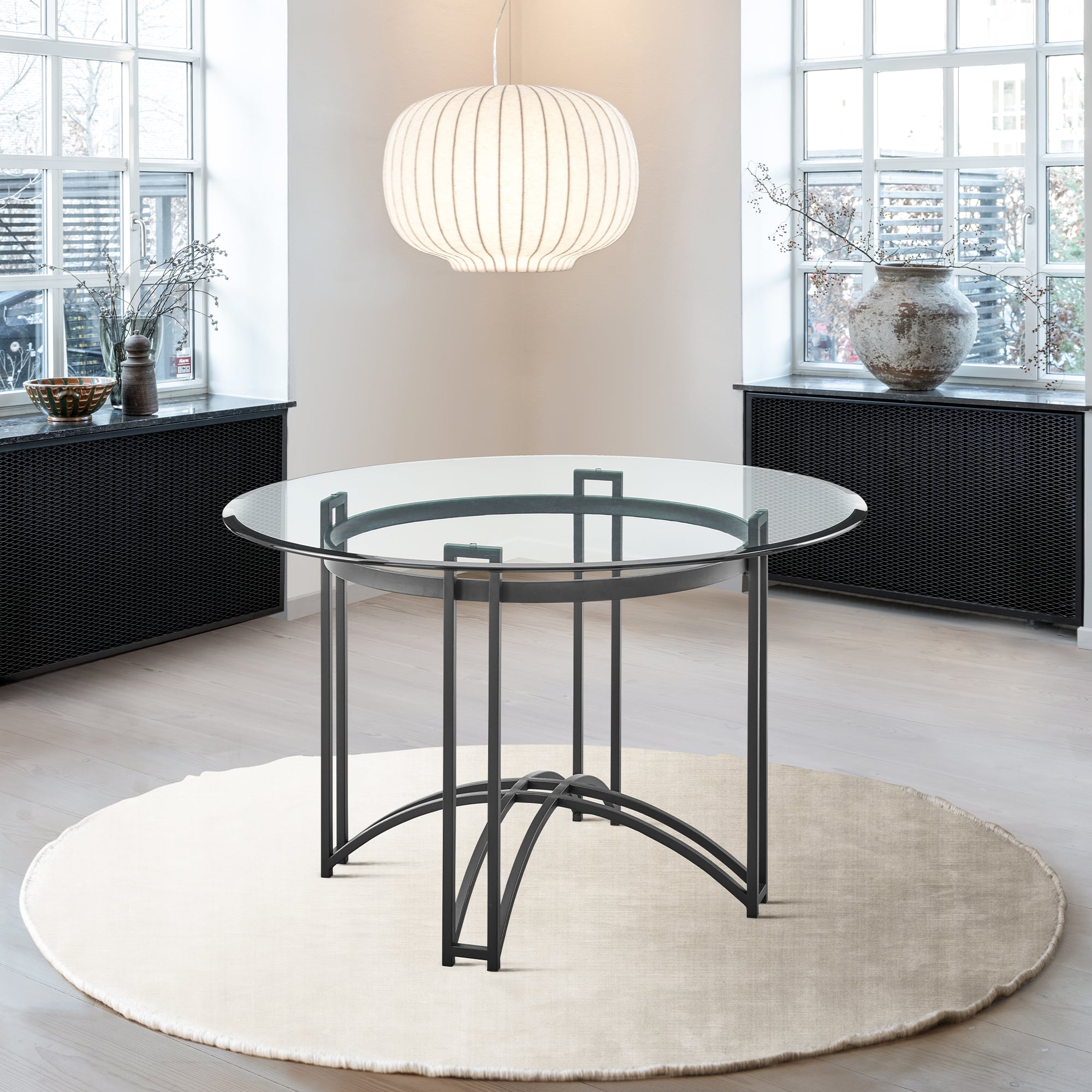 Armen Living Tibet Round Glass-Top Dining Table