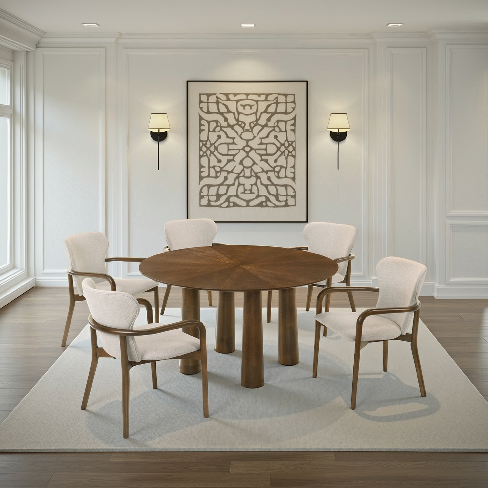 Armen Living Klarissa 6-pc. Round Wooden Dining Set w/Uph. Chairs