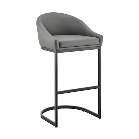 Contemporary Counter Stool in Black Metal with Gray Faux Leather