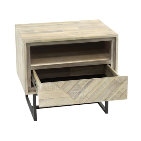 Drawer Nightstand in Natural Acacia Wood