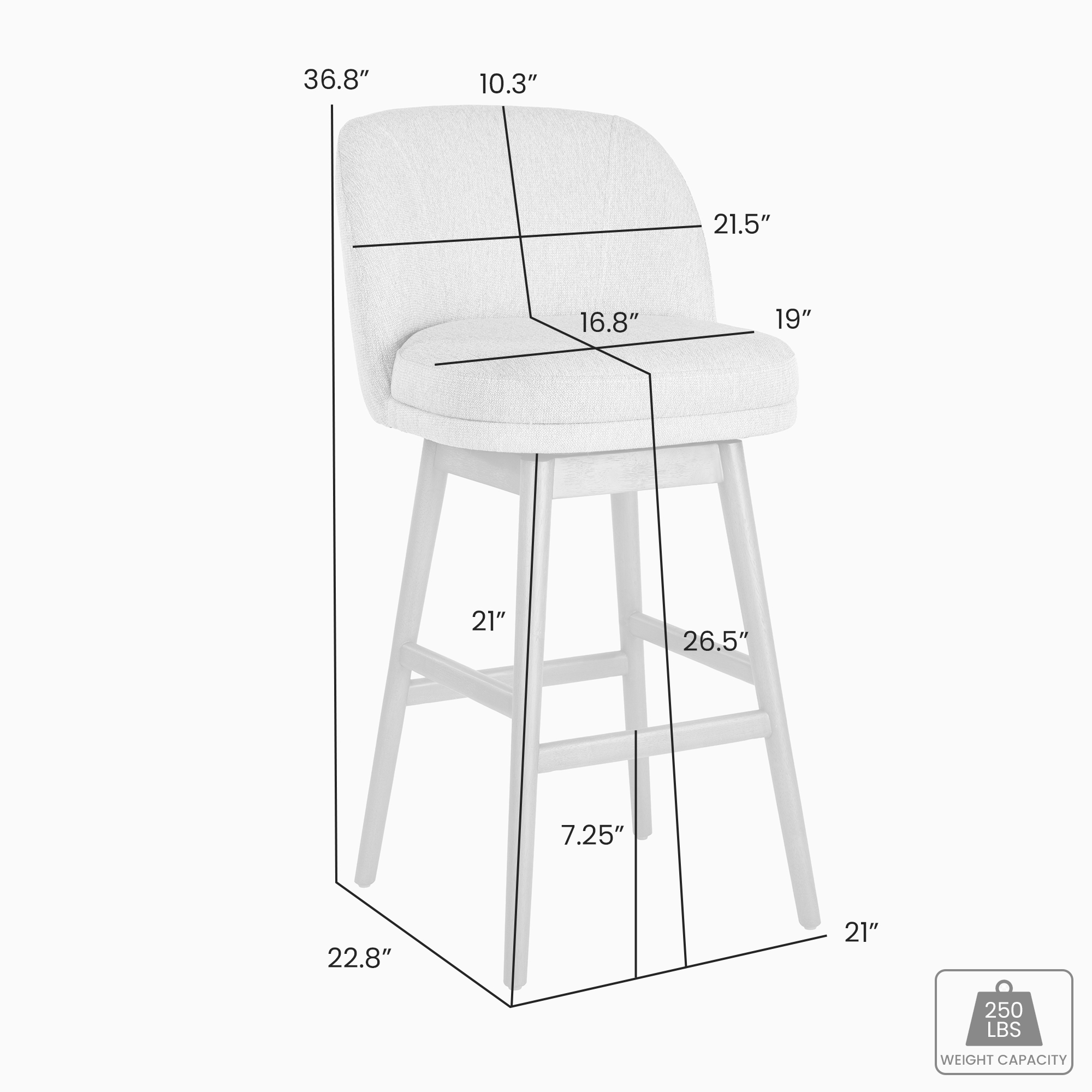 Armen Living Sadie Upholstered Solid Wood Swivel Counter Stool