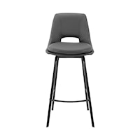 Contemporary Faux Leather and Black Metal Swivel Counter Stool