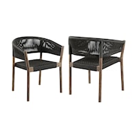 Doris Indoor Outdoor Dining Chair in Light Eucalyptus Wood with Charcoal Rope - Set of 2