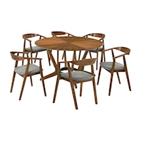 Mid-Century Modern 7-Piece Round Wood Dining Table Set