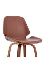 Armen Living Arabela Mid Century Modern Walnut Wood Swivel Bar Stool with Brown Faux Leather Seat