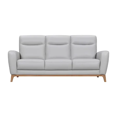 Contemporary Grey Leather Sofa with Tapered Legs