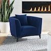 Armen Living Melange Blue Velvet Accent Chair Black Wood Base