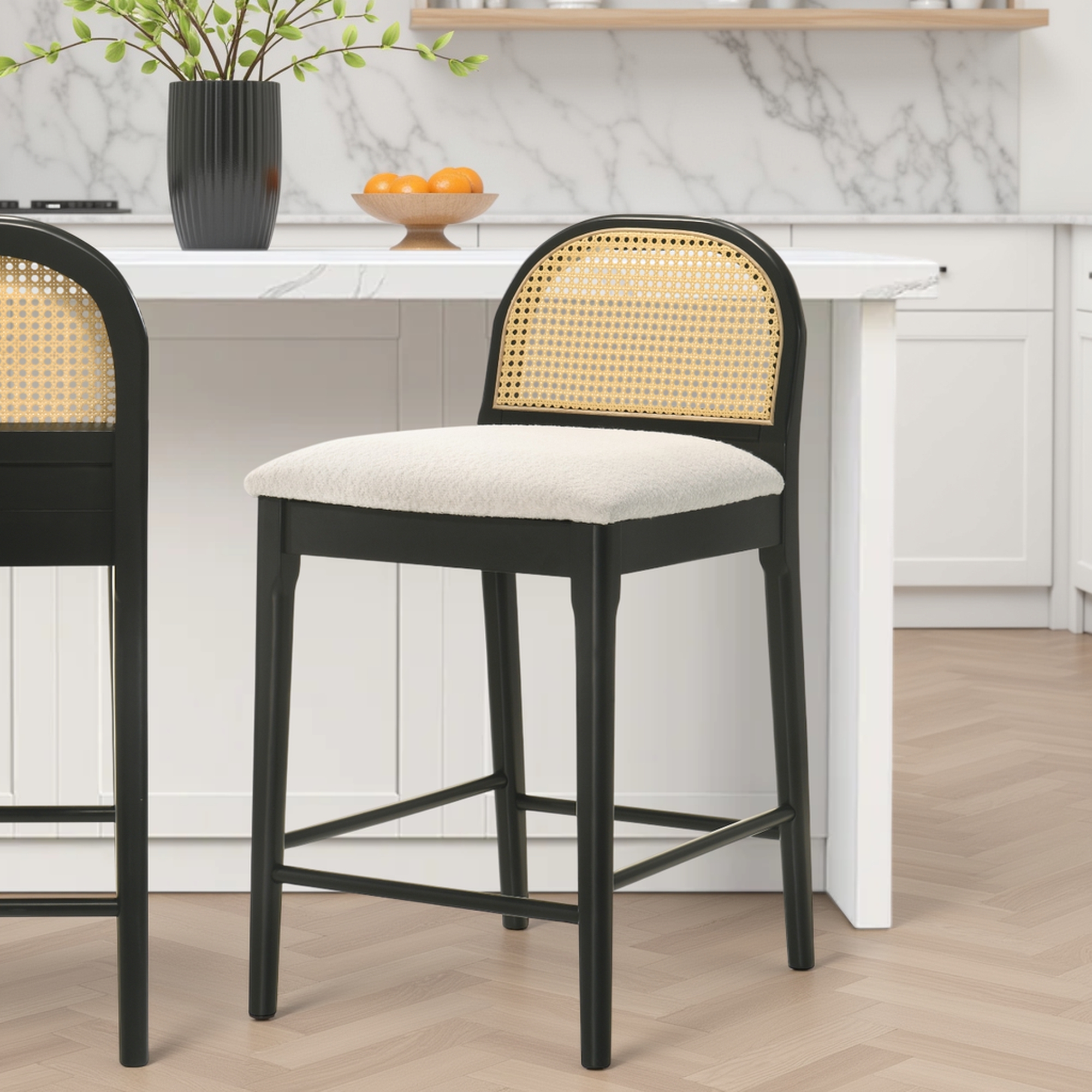 Armen Living Lucio Rounded-Back Counter Stool w/Uph. Seat