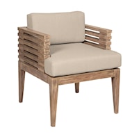 Contemporary Brown Outdoor Dining Chair with Slatted Wood Arms