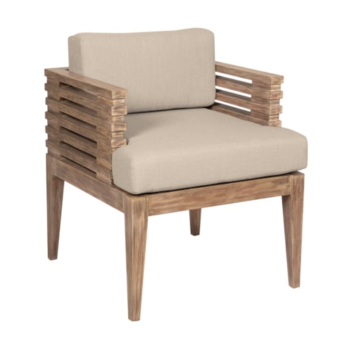 Contemporary Brown Outdoor Dining Chair with Slatted Wood Arms