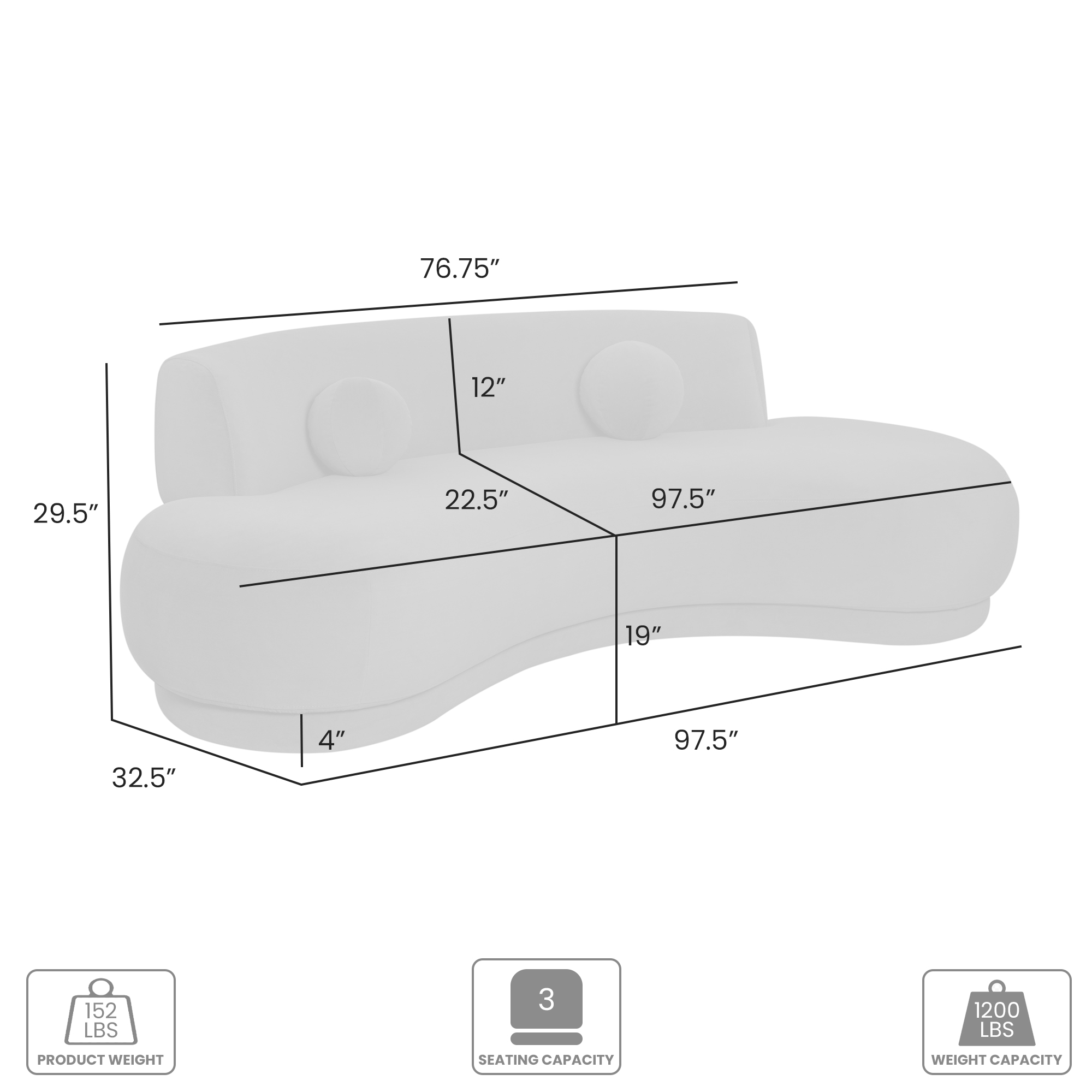 Armen Living Oakland Armless Oval Lounge Sofa