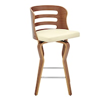 Verne 26" Swivel Cream Faux Leather and Walnut Wood Bar Stool