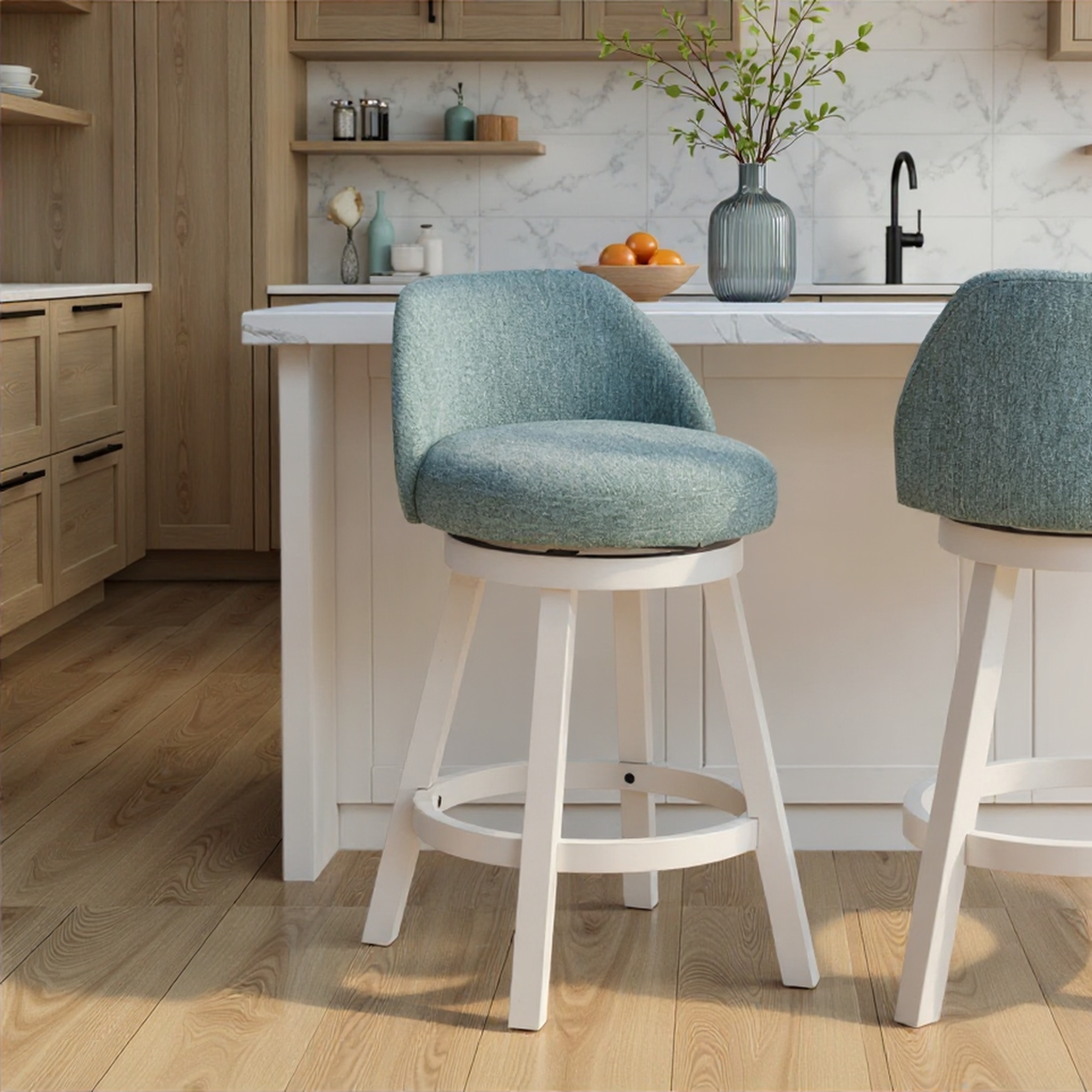 Armen Living Erika Low Curved-Back Swivel Counter Stool