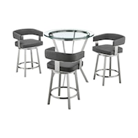 Naomi and Lorin 4-Piece Counter Height Dining Set in Brushed Stainless Steel and Grey Faux Leather