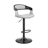 Adjustable Gray Faux Leather and Black Wood Bar Stool with Black Base