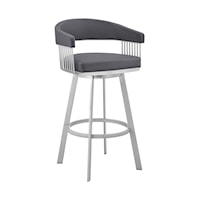 Chelsea 25" Slate Grey Faux Leather and Silver Metal Bar Stool