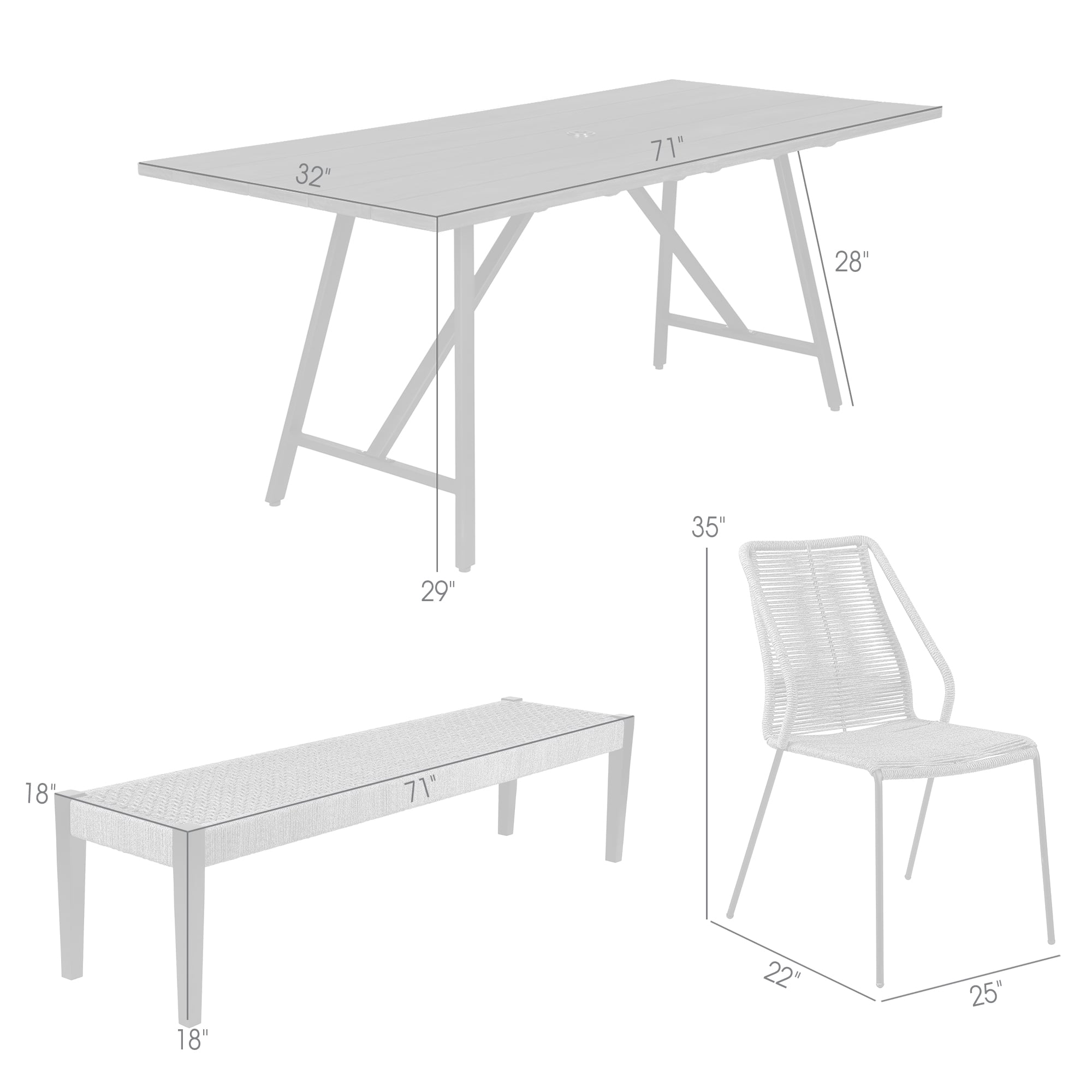 Armen Living Frinton / Clip / Rhett 6-Piece Outdoor Dining Set