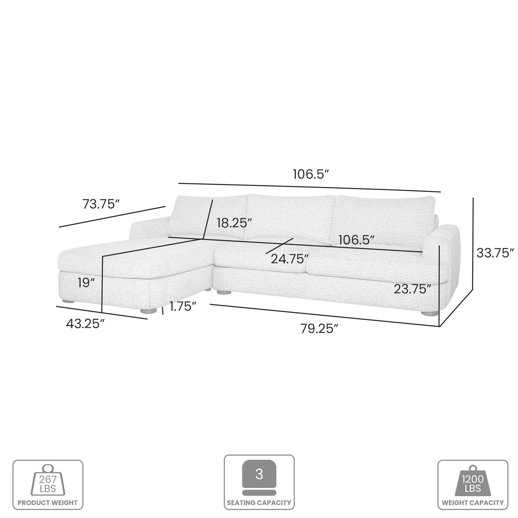 Armen Living Reid LAF Chaise Sectional Sofa