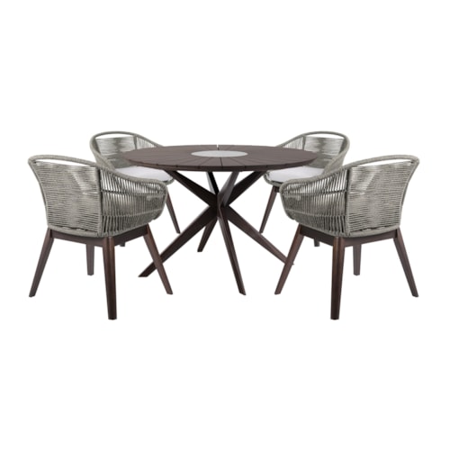 Contemporary Outdoor Dining Set with Gray Rope Chairs