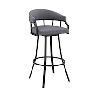 Valerie 26" Swivel Slate Grey Faux Leather and Black Metal Bar Stool