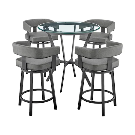 Naomi and Lorin 5-Piece Counter Height Dining Set in Black Metal and Grey Faux Leather
