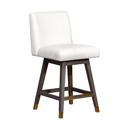 Mid-Century Modern Swivel Counter Stool in Gray Oak Wood Finish with Pearl Fabric