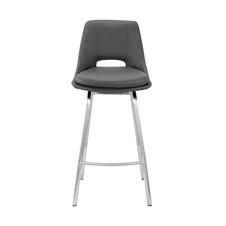 Contemporary Faux Leather and Stainless Steel Swivel Counter Stool