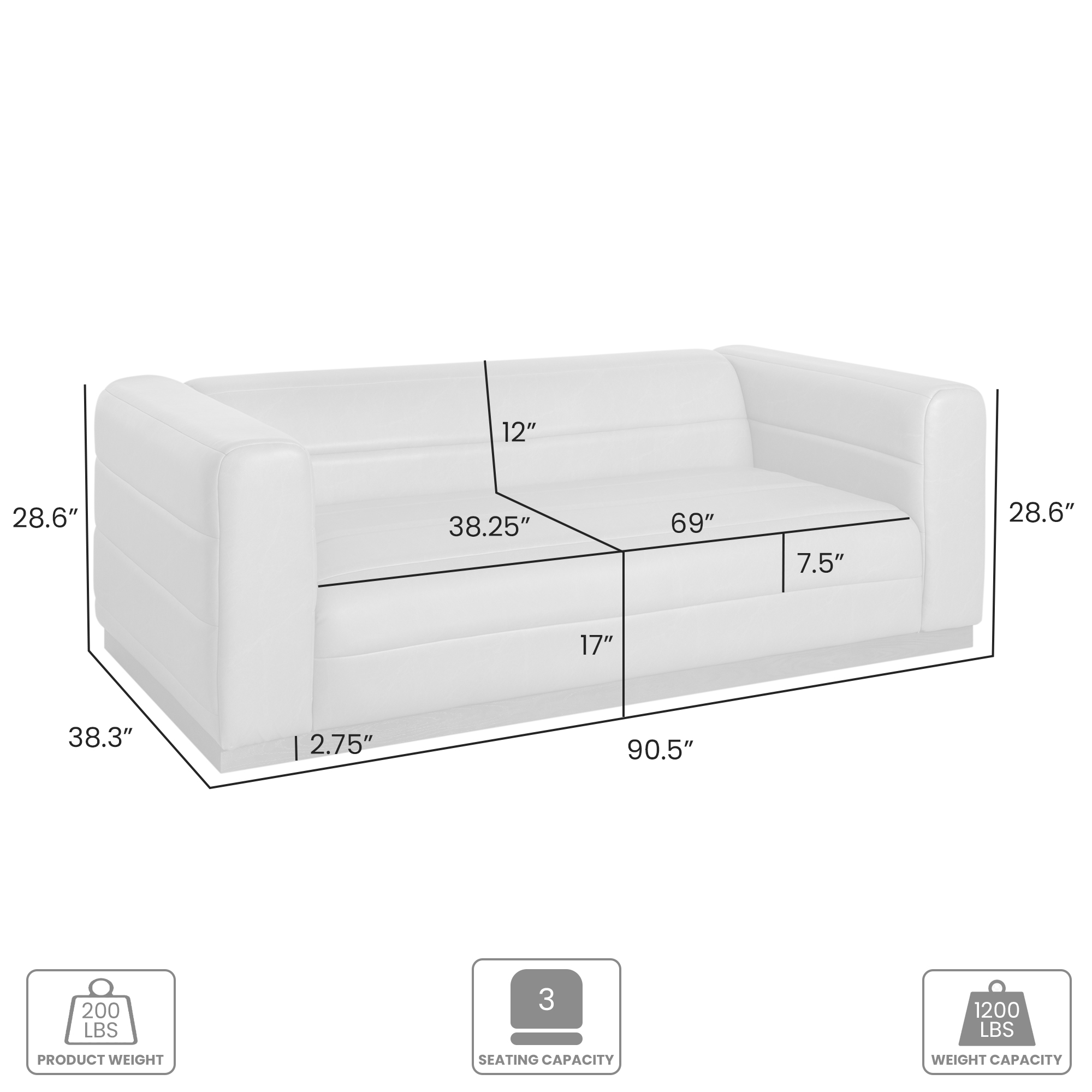 Armen Living Brea Squared 3-Seater Sofa