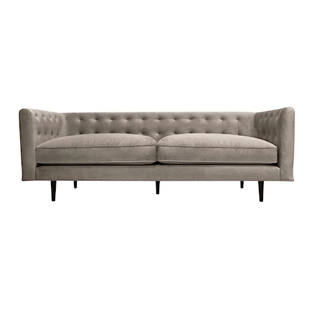 Contemporary Gray Velvet Sofa with Black Wood Legs