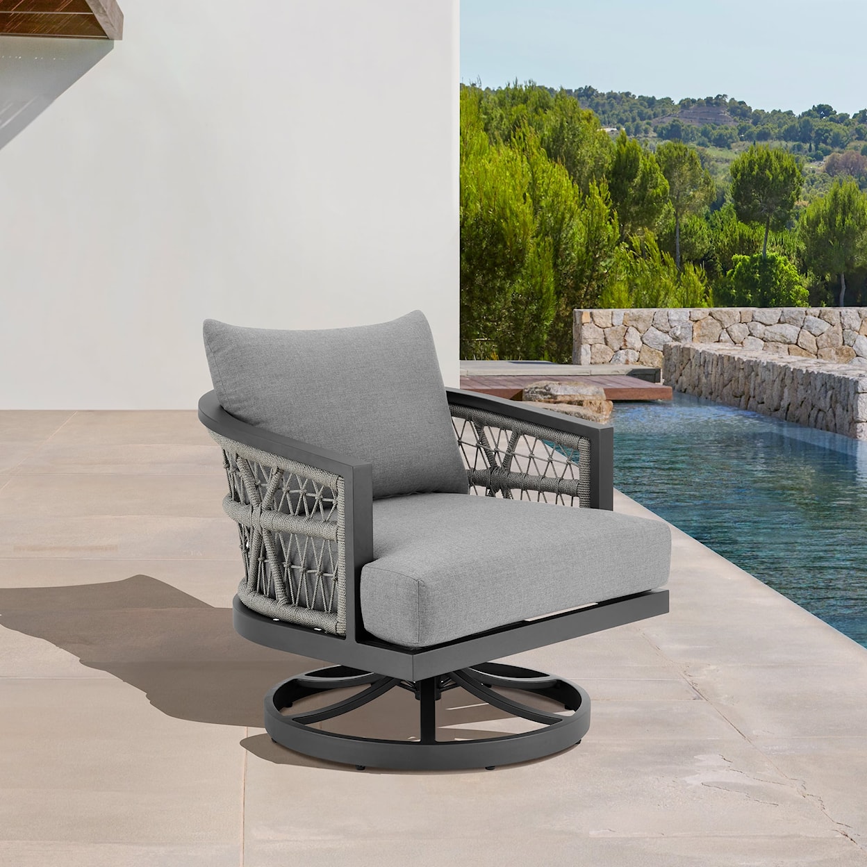 Armen Living Zella Outdoor Swivel Chair