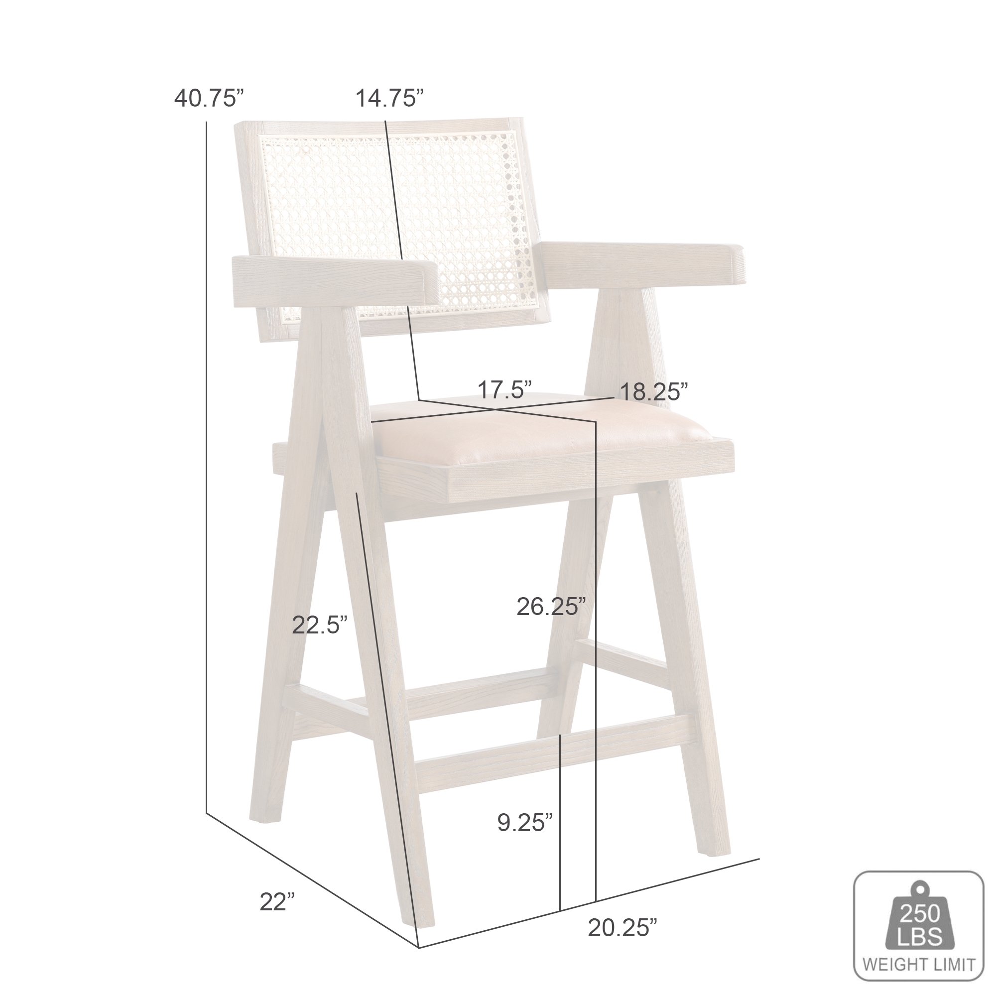 Armen Living Harley Woven-Back Counter Stool w/Upholstered Seat