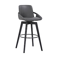 30" Gray Faux Leather and Black Wood Swivel Bar Stool