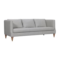 Transitional Gray Leather Bench Sofa with Turned Legs