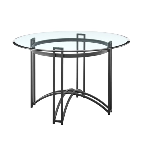 Contemporary Round Glass-Top Dining Table with Matte Black Iron Base