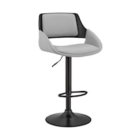 Contemporary Adjustable Faux Leather Bar Stool with Black Base