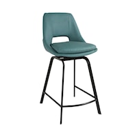 Contemporary Faux Leather and Black Metal Swivel Counter Stool