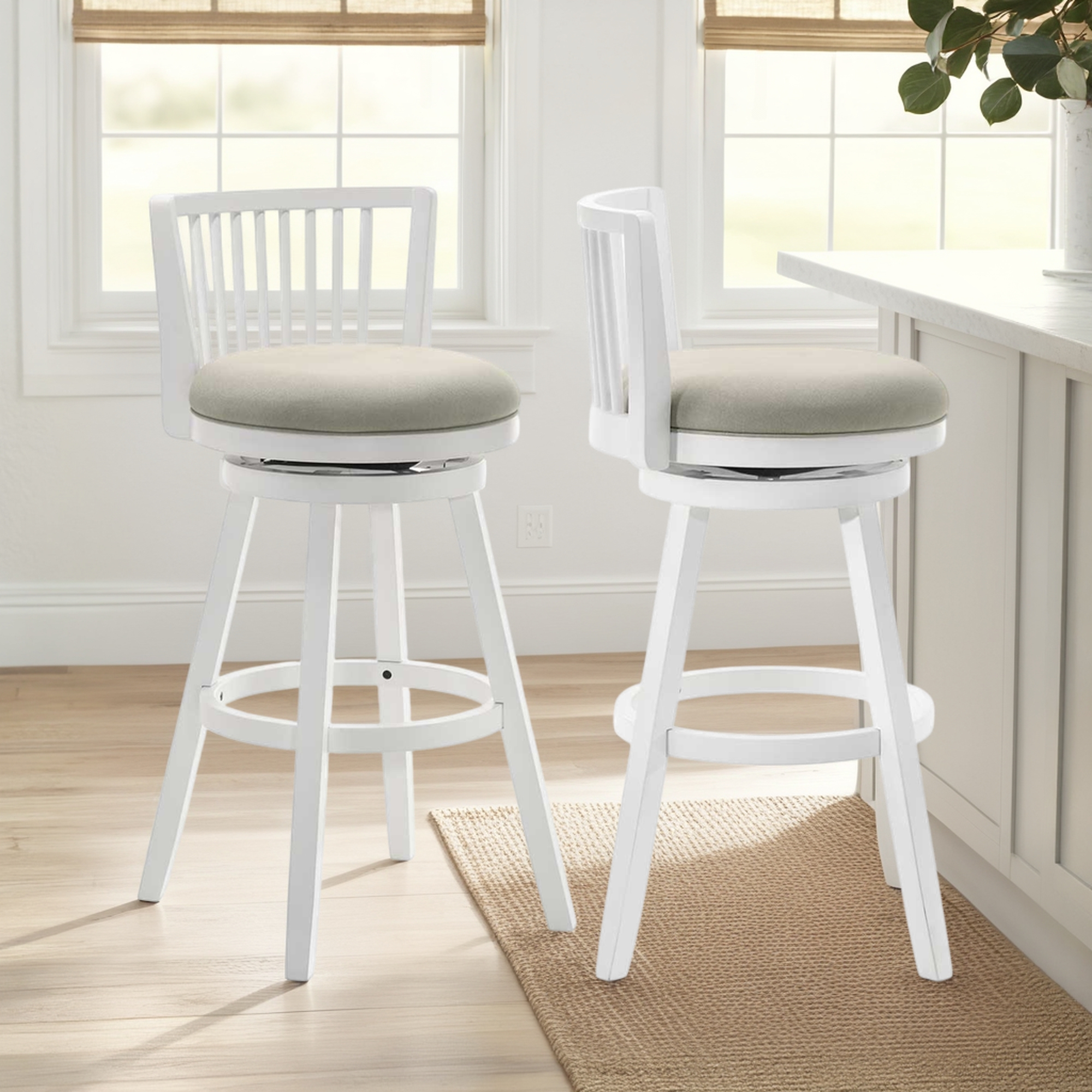 Armen Living Harper Uph. Spindle-Back Swivel Counter Stool