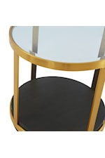 Armen Living Hattie Contemporary Round Glass Top End Table with Brushed Gold Frame