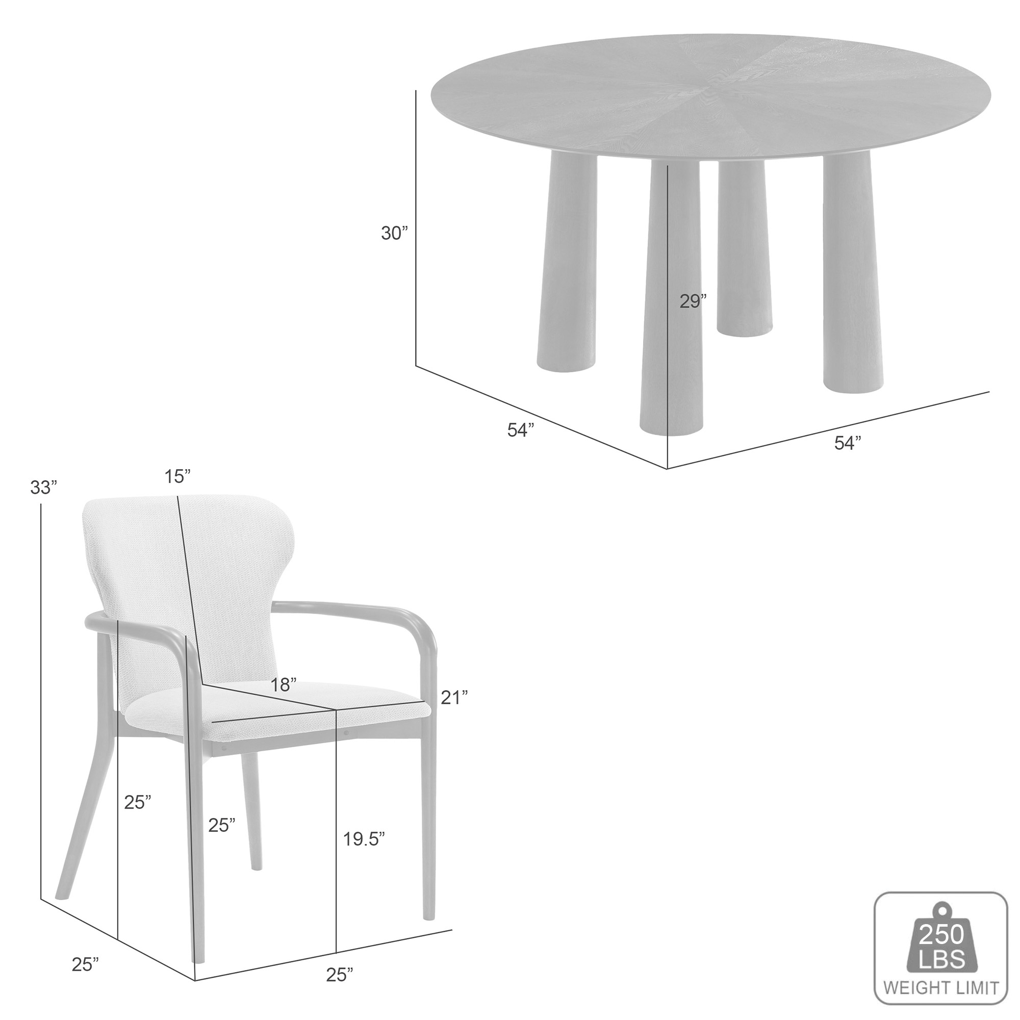 Armen Living Klarissa 6-pc. Round Wooden Dining Set w/Uph. Chairs