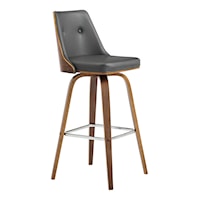 Contemporary Swivel Counter Stool in Faux Leather and Walnut Wood