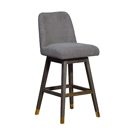 Transitional Swivel Bar Stool in Gray Oak Wood Finish with Gray Boucle Fabric