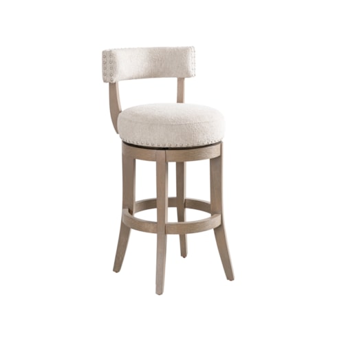 Modern Upholstered Open-Back Swivel Barstool with Nailheads