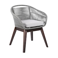 Tutti Frutti Indoor Outdoor Dining Chair in Dark Eucalyptus Wood with Latte Rope and Grey Cushions