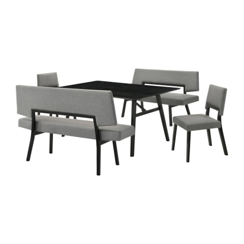 Mid-Century Modern 5-Piece Wood Dining Table Set with Benches
