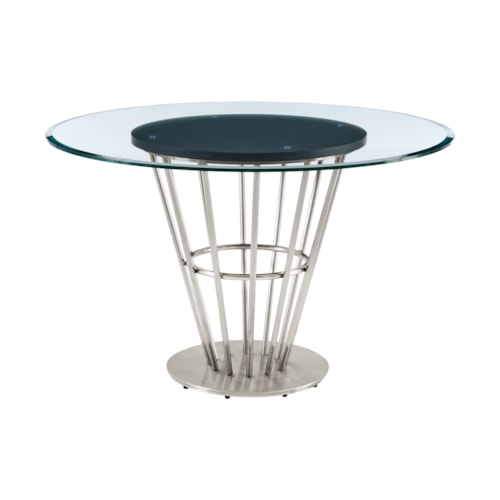 Contemporary 48" Round Glass-Top Dining Table with Brushed Stainless Steel Base