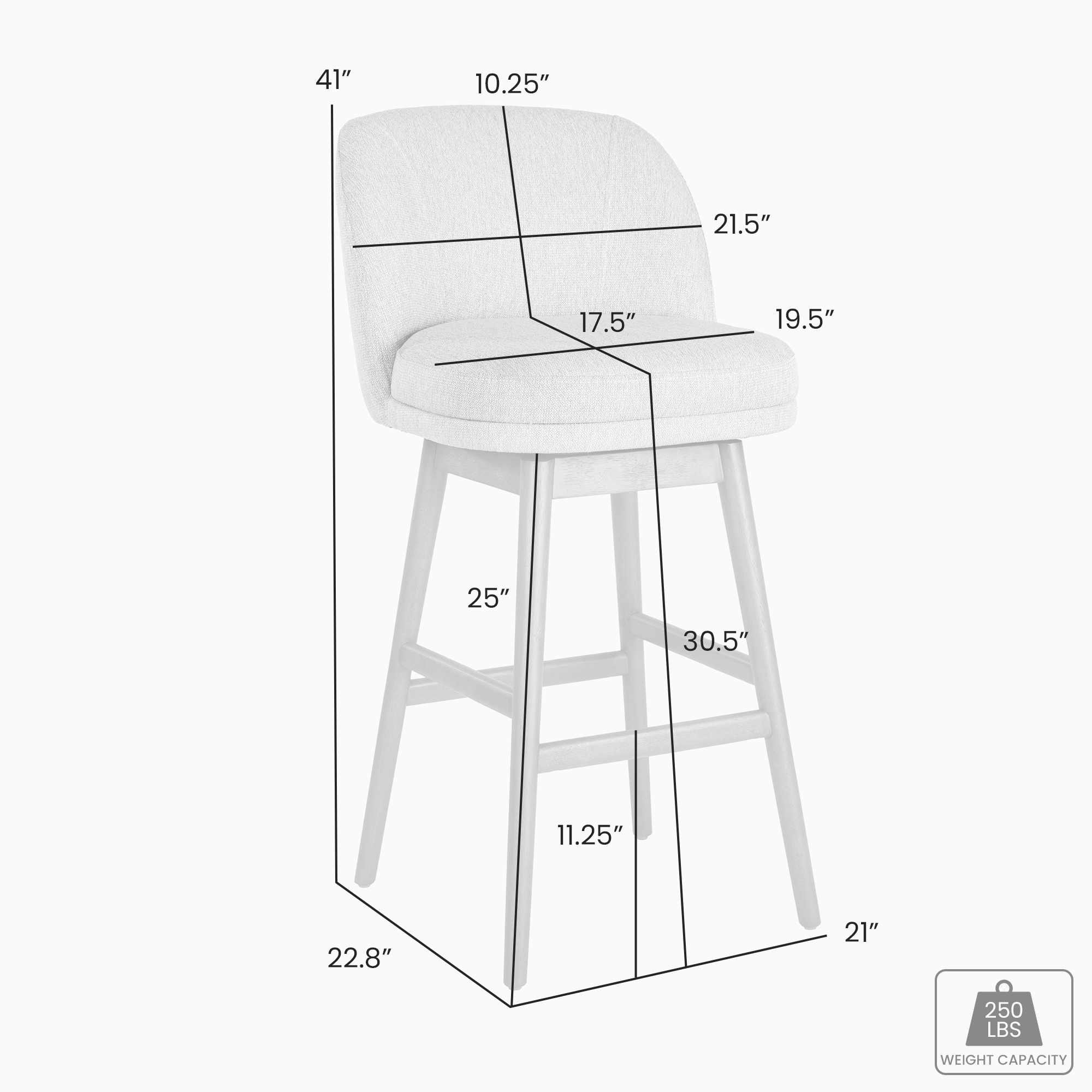 Armen Living Sadie Upholstered Solid Wood Swivel Barstool