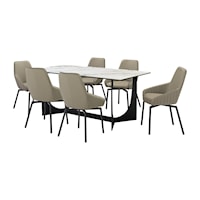 Contemporary 7-Piece Dining Set with Golden Jade Stone Tabletop